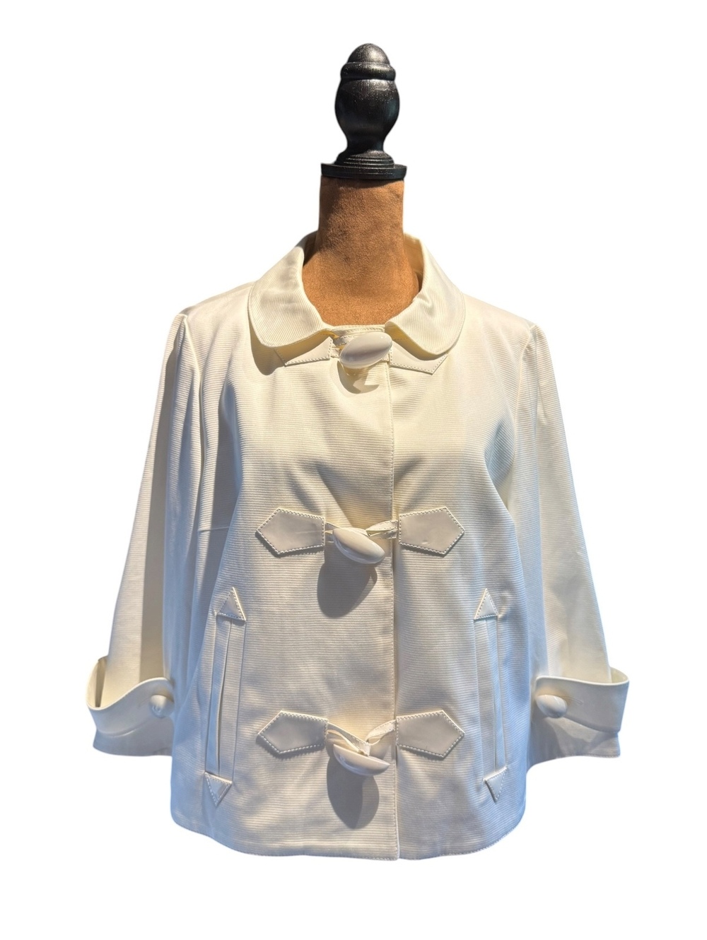 Per Se Cream Cotton Blend Swing Jacket with Unique Toggle Closures